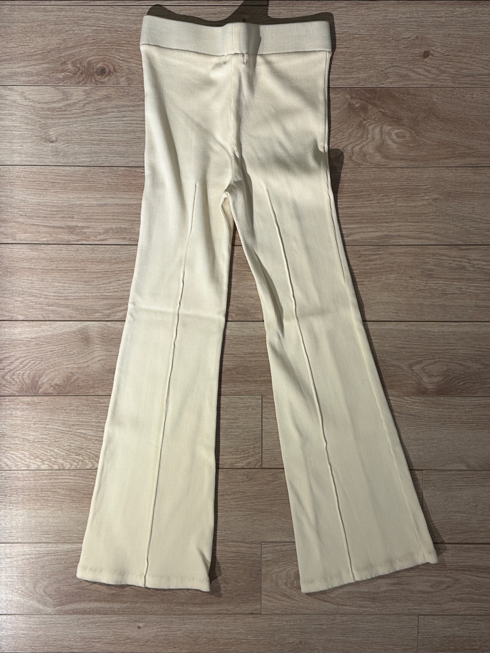 DONNI -  Cream Ribbed Kick Flare Pants